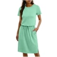 thumbnail image 2 of pstuiky Athletic Dress for Women, Women's Short Sleeve Round Neck Bodycon Dress Casual Fitted Knitwear Mini Dress Stretchy Bandage Dress for Party Night Out Clubwear Summer Ladies Skirt, 2 of 7