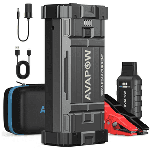 AVAPOW Démarreur de saut de voiture, 3000A Pile de démarrage de saut de pic avec fonction de démarrage, 12V Batterie Booster Lithium jusqu'à 8L Gaz 8L Moteur diesel