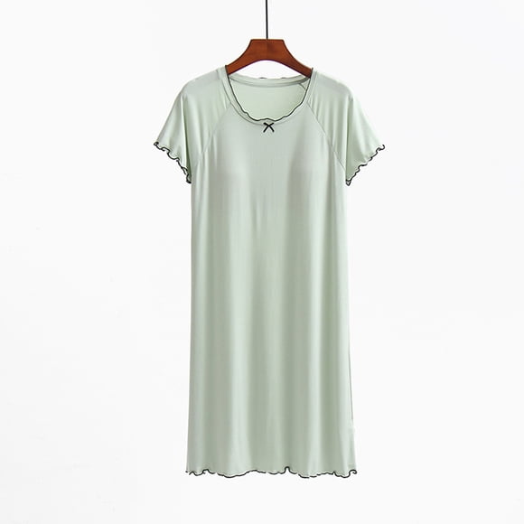 Sakmal Moomoo House Dress for Women Green Long Comfy Cotton House Dress Short Sleeve Plain Nightgowns for Women