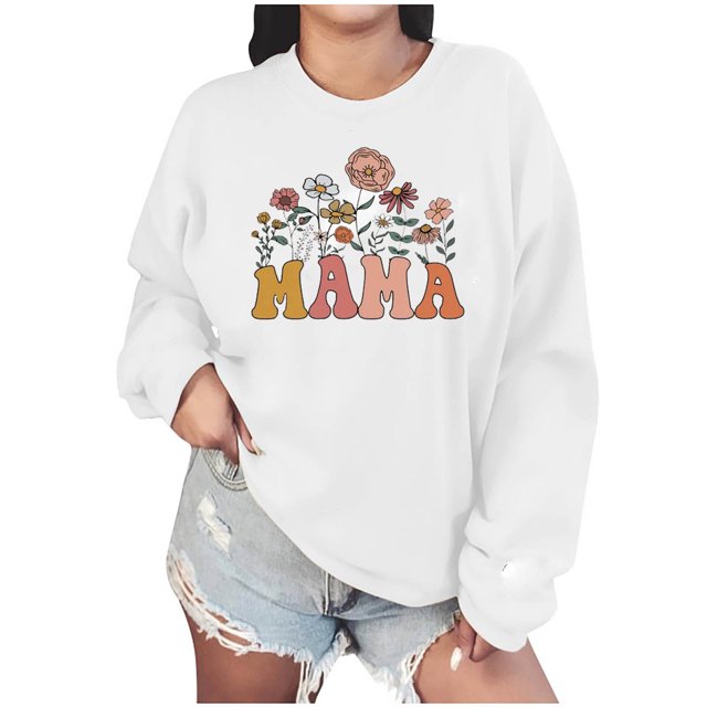 Culottes pour Femmes Femmes Manches Longues Chandails Maman Col Rond Chandail Ample Léger Blouse Hauts TP Blanc