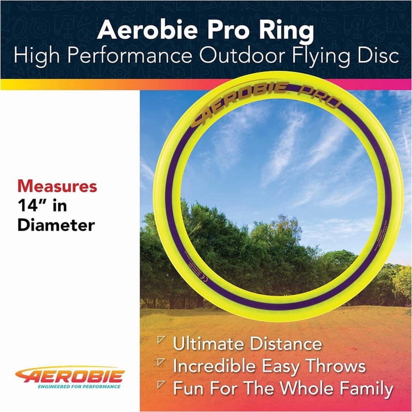 Aerobie Pro Ring Flying Disc, 13 inch Plastic Long Distance Throw Ring, Yellow