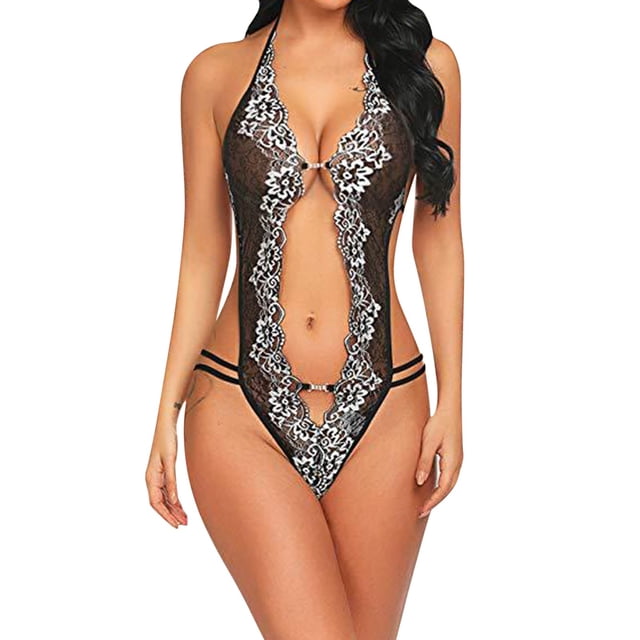 Harpily 2025 Intimates Women's 3 Point Halter Neck Strap Clearance Underwear Clearance Pattern Lace Comfortable Breathable Bodysuit