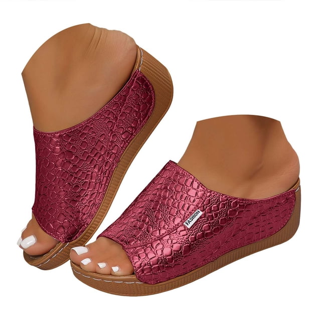 IUJSOY Womens Sandals Comfortable Platform Wedge Sandals Retro Pattern Slip on Summer Slippers