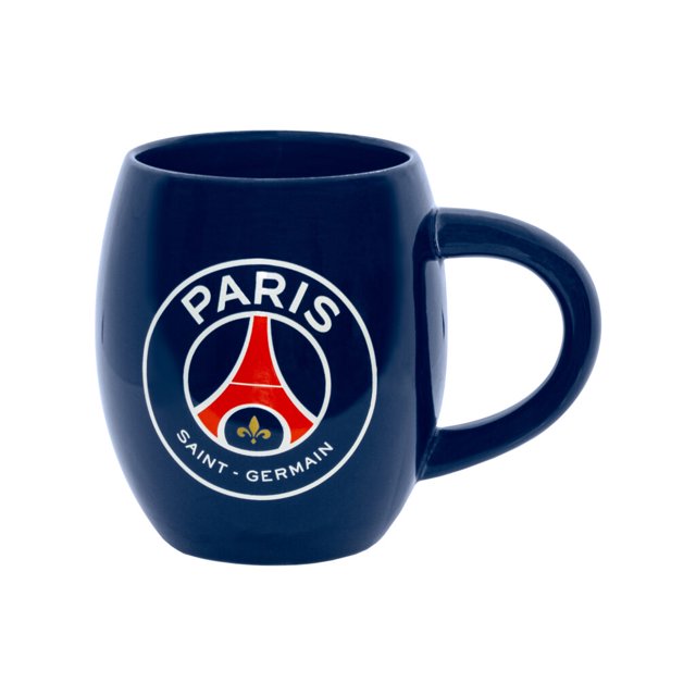 Paris Saint Germain - Jumbo Tea Tub Mug (17 oz), a navy ceramic mug with an oval shape and a bold club crest on both sides. It features a glazed kiln-fired finish and holds approximately 17 oz (500 ml) of liquid. Official licensed product, ideal for Paris Saint Germain fans.