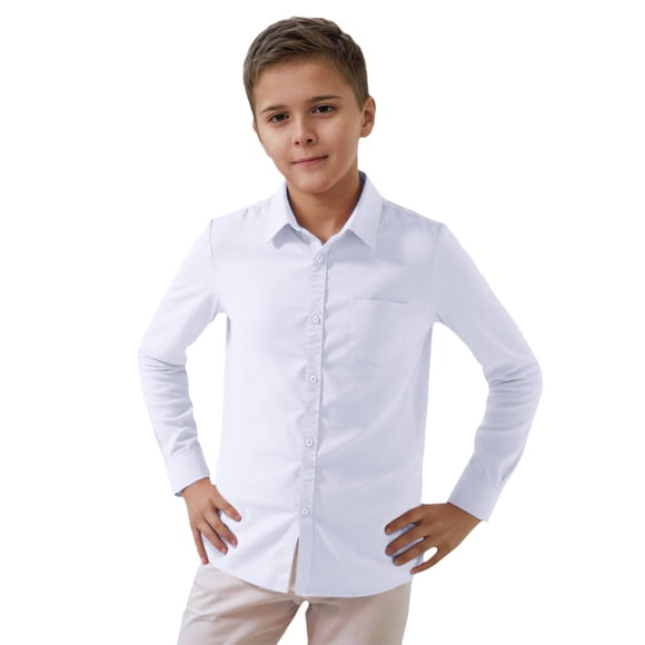 PMVFHDE Tee Shirt Dress Child Boys Girls Shirt Solid Long Sleeve Toddler Kids Gentleman Lapel Button Tops White,7-8 Years