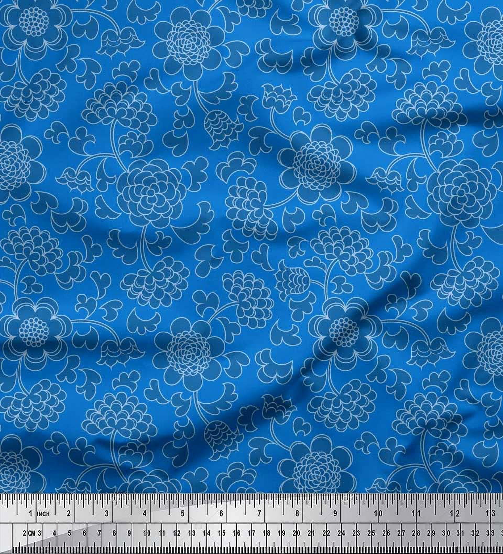 Soimoi Silk Fabric Flower Artistic Print Fabric by Yard 42 Inch Wide