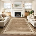 thumbnail image 1 of Scalloped Modern Abstract Area Rug 9x12 Large Washable Rug for Living Room, Non-Slip Soft Carpet for Bedroom, Scalloped Low-Pile Solid Print Accent Rug for Dining Room Home Office, Brown, 1 of 9