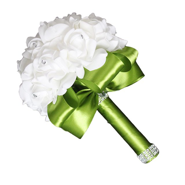 Faithtur Artificial Wedding Bride Bouquet Romantic Handheld Bridesmaid Flower with Ribbon