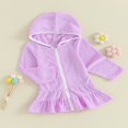 thumbnail image 3 of Robe à Capuchon pour Fille, Couleur Unie, à Volants, à Fermeture Éclair, Manches Longues, Robe de Plage, 3 of 8