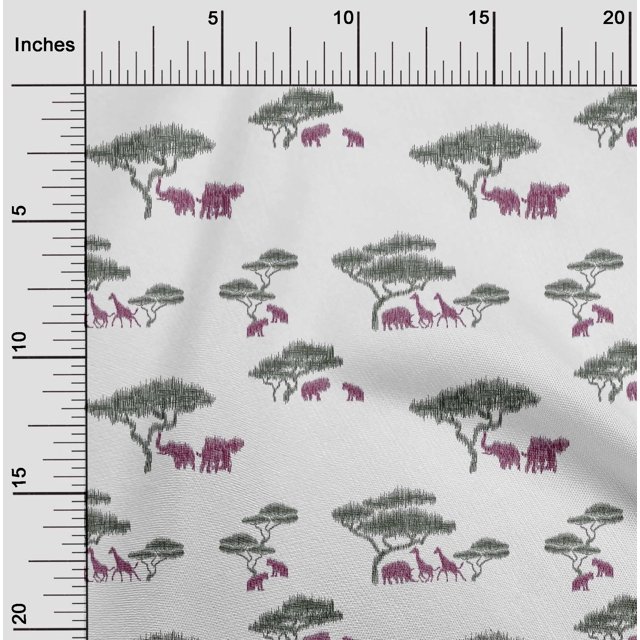 oneOone Polyester Lycra Fabric Tree & Animals Ikat Print Fabric By The Yard 56 Inch Wide