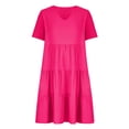 thumbnail image 4 of Meichang Robes d'Été pour Femmes 2025 Décontractées à Manches Courtes Col en V à Étages Longueur Genou Robes Trapèze Robe en Coton et Lin Fluide Tunique de Plage, 4 of 7