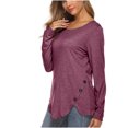 thumbnail image 3 of Hauts à Manches Longues pour Femmes Décontracté Couleur Unie Col Rond Pull Manches Longues Irrégulier Blouse Hauts pour Femmes Manches 3/4 Hauts Décontractés pour Femmes Hauts Femmes Manches Longues, 3 of 6