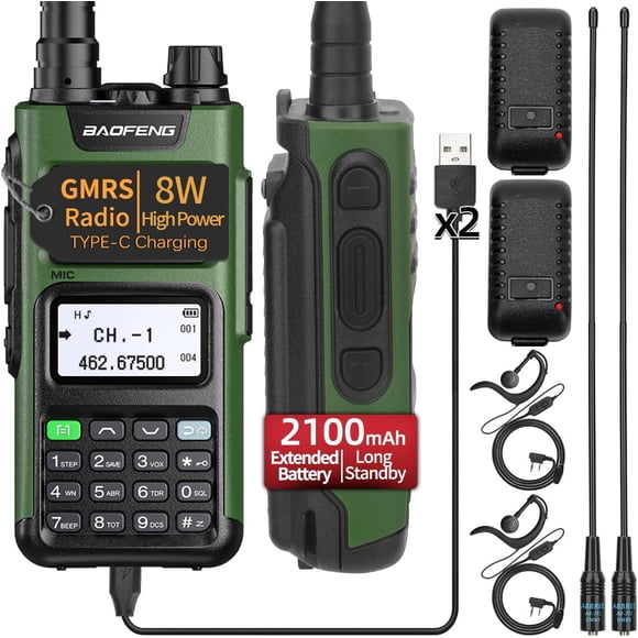 BAOFENG GM-15 Pro GMRS Radio 8W Récepteur Météo NOAA Radio, Répétiteur GMR Capable, Rechargeable Longue Portée Radio Bidirectionnelle avec Batterie Prolongée USB-C C