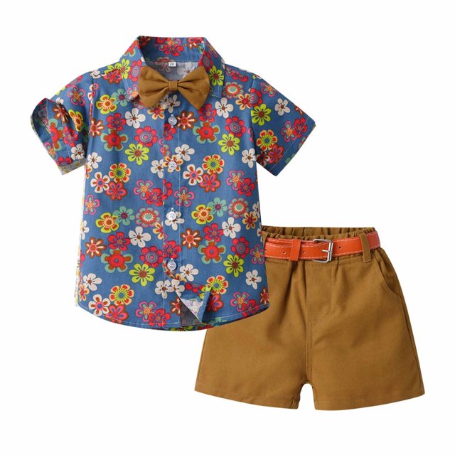 Birdeem Ensemble d'Été pour Enfants Garçons Chemise à Manches Courtes avec Cravate