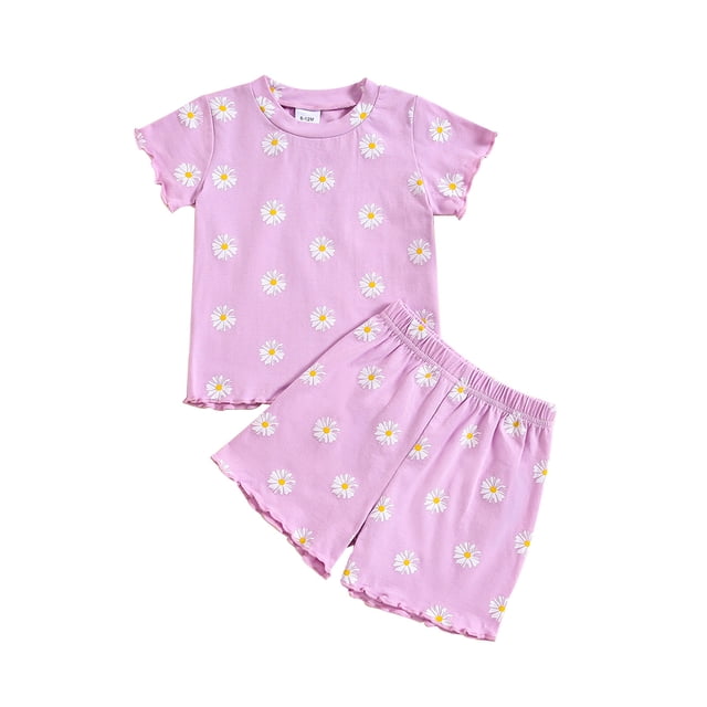 Birdeem Été Bébé Petit Ensemble Floral d'Enfants Coton Filles T-Shirt à Col Rond