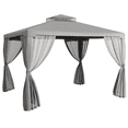 thumbnail image 1 of 12' Outdoor Patio Gazebo Pavilion Canopy Tent with Netting, Light Grey, 1 of 10