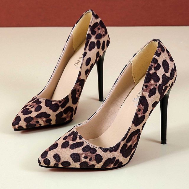 Cameland Women's Large Size Suede Leopard Print Four Seasons Matching Fine Heel Pointed Heels