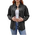 thumbnail image 1 of Long Sleeve Shirts for Women, Lapel Button Hem Split Denim Shirt Coat Jacket, 1 of 6