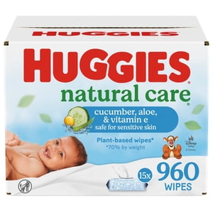 Huggies Natural Care Cucumber, Aloe and Vitamin E Baby Wipes, Scented, 15 Flip-Top Packs (960 Wipes Total)