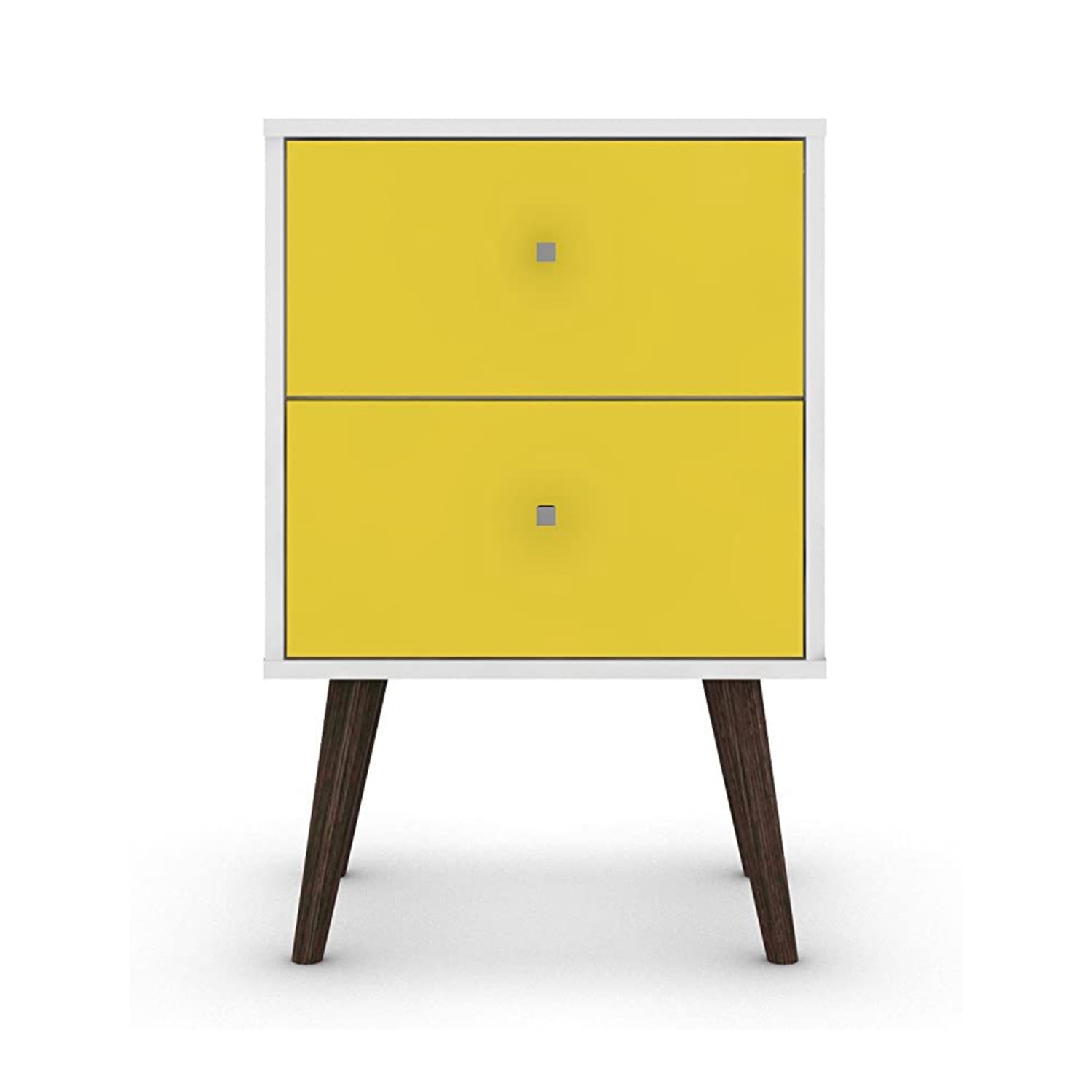 Manhattan Comfort Liberty Modern Table de Chevet de Chambre à 2 Tiroirs, Blanc et Jaune