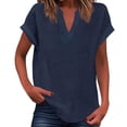 thumbnail image 1 of WEIYLL Womens Tshirt Summer Loose Fit V Neck Curved Hem Flowy Solid Navy Tee Sizes XXL, 1 of 5