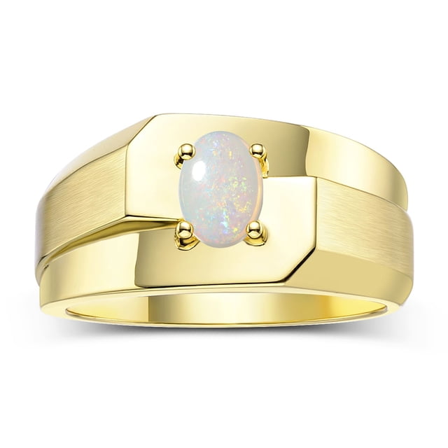 RYLOS Men's Rings 14K Yellow Gold Ring Classic Solitaire 7X5MM Oval Shape Gemstone Designer Band Opal October Birthstone Rings For Men Size 8
