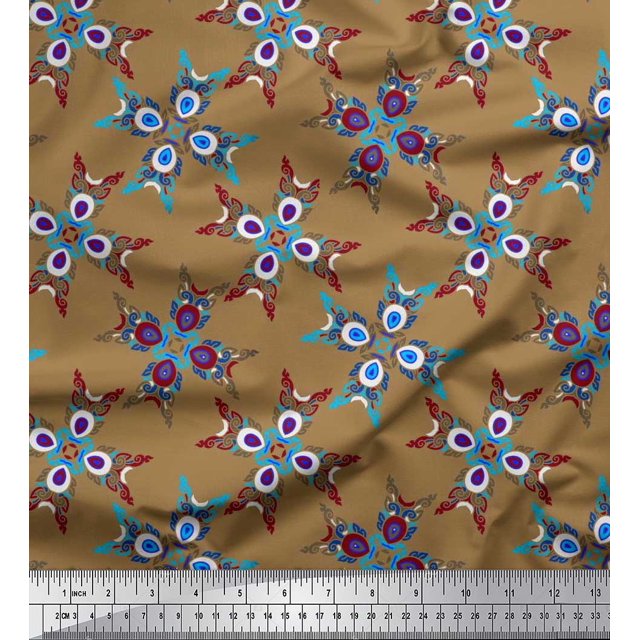 Soimoi Modal Satin Fabric Tiles Moroccan Print Fabric by Yard 42 Inch Wide