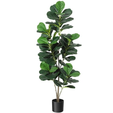 Artificial Fiddle Leaf Fig Tree – 6ft Tall Faux Indoor Plant in Black Pot, Realistic Silk Leaves & Natural Trunk, Maintenance-Free Fake Tree for Home, Office, Living Room Modern Decor