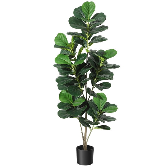 Artificial Fiddle Leaf Fig Tree – 6ft Tall Faux Indoor Plant in Black Pot, Realistic Silk Leaves & Natural Trunk, Maintenance-Free Fake Tree for Home, Office, Living Room Modern Decor