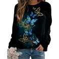 thumbnail image 3 of QJUHUNG Sweat-Shirt Décontracté à Manches Longues pour Femmes Papillon Imprimé Graphique Floral Pull Léger, 3 of 3