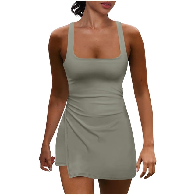 yoeyez Womens Rompers And Jumpsuits,Women's Tennis Dress Rompers With Built In Shorts Athletic Workout Overalls Skort Dress Golf Outfits Gray,L