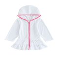 thumbnail image 1 of Kids Girl Hoodie Dress Solid Color Ruffled Zipper Long Sleeves Beach Dress, 1 of 8