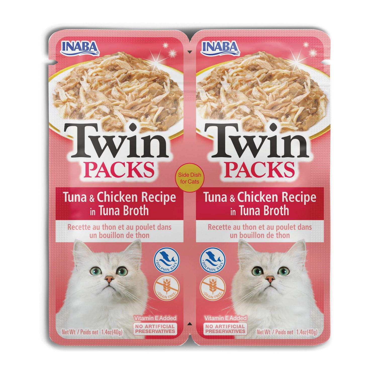 INABA Twin Packs for Cats – Tuna & Chicken in Tuna Broth, Vitamin E added, 2-pack (2 x 40g), 80g total