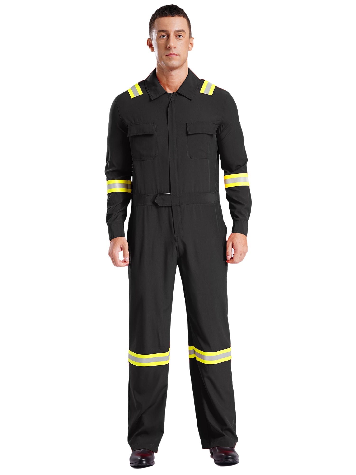 TTAO One Piece Work Coveralls for Men Reflective Mechanics Overalls Workwear Long Sleeve Suits Black 4XL
