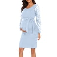 thumbnail image 1 of GreatBaby Robe de Maternité Florale à Col Rond à Manches Longues Design à Couleurs Assemblées Robe de Grossesse Confortable pour Femmes pour le Printemps et l'Automne (Bleu Pâle, 2TG), 1 of 7