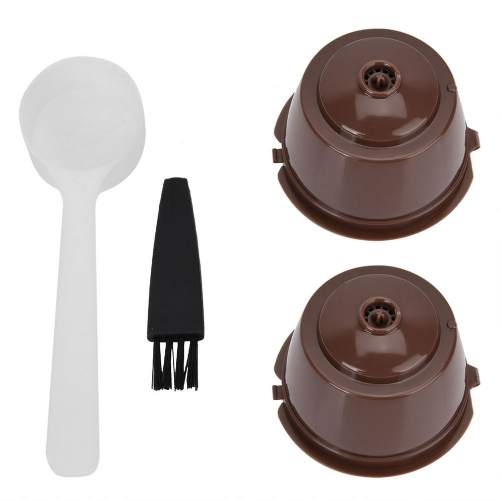 SNNROO Capsule de Café Dosette Réutilisable Rechargeable Capsule de Café Dosette Filtre Ensemble de Tasses avec Cuillère Brosse (2 Capsules de Café)