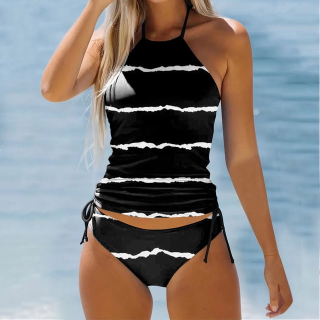 iTNHFP Plus Size Swimwear Cover Up Women's Swimwear Tankini 2 Piece Normal Swimsuit Backless 2 Piece Printing Adjustable Print Color Padded Strap Bathing Suits trendy Vacation Beach Wear 1580