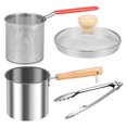thumbnail image 1 of MesaSe Friteuse avec Panier Passoire en Acier Inoxydable avec Poignée Couvercle Mini Friteuse Réutilisable Condensateur d'Huile Bonne Conductivité Thermique pour Friture, 1 of 10