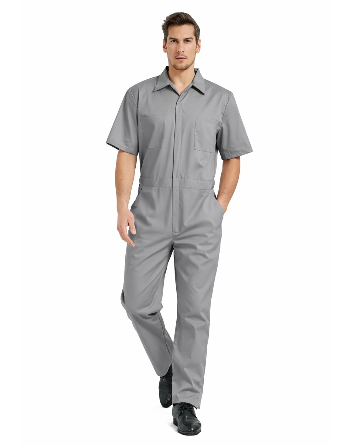 TOPTIE Men\'s Short-Sleeve Coverall Work Jumpsuit Lightweight with Zipper Front Elastic Waist