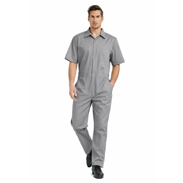 TOPTIE Combinaison de Travail à Manches Courtes pour Hommes, Légère, avec Fermeture Éclair à l'Avant, Taille Élastique