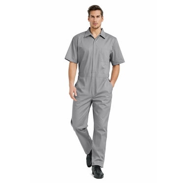 TOPTIE Men\'s Short-Sleeve Coverall Work Jumpsuit Lightweight with Zipper Front Elastic Waist, Gray Coverall