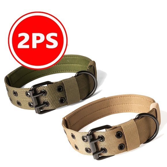 2-Pack Tactical Nylon Dog Collar with Lift Handle - Thickened Outdoor Training Collar for Large Dogs, Durable Neck Collar with Metal Buckle, Army Green & Black