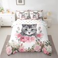 thumbnail image 2 of YST Literie Chat Mignon Ensemble de Douillette à Thème Animal 7 Pcs, Très Grand Lit, Floral Coloré, Roses Roses, 2 of 4