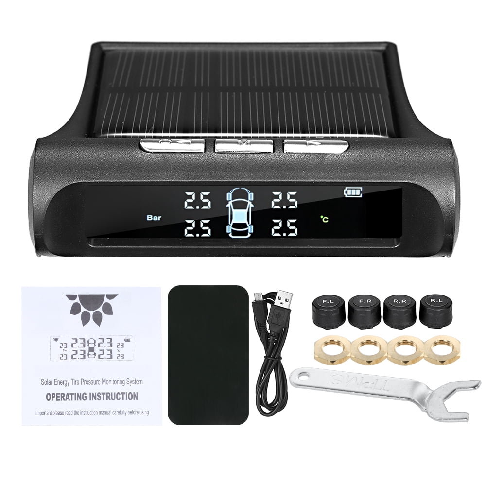 TPMS Système de Surveillance de la Pression des Pneus Universel Sans Fil avec 4 Capteurs Externes Affichage en Temps Réel 4 Pneus