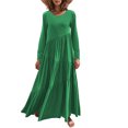 thumbnail image 2 of Long Sleeve Dress Women Womens Solid Color Loose Long Sleeve Long Dress Round Neck Asymmetric Layered Beach Long Dress Womens Long Sleeve Dress Cold Shoulder Dress for Women, 2 of 6