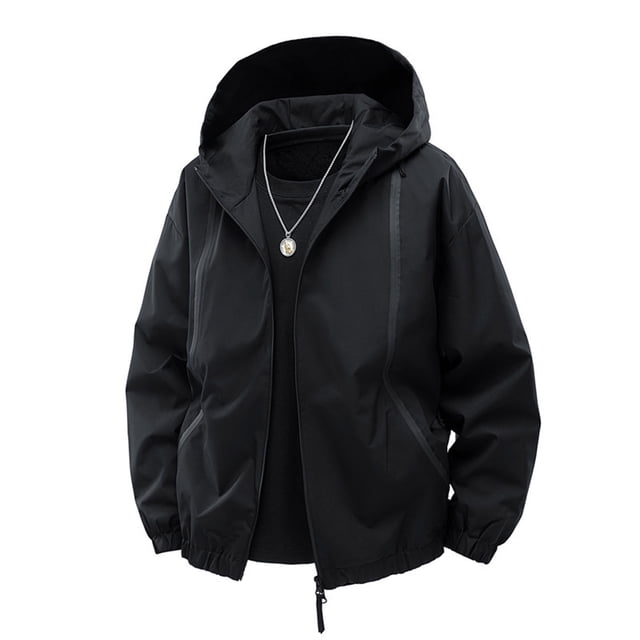 Mgmyaa Men's Waterproof Jacket Solid Color Full Zip Hooded Windproof Rain Jacket, Lightweight Packable Long Sleeve Outerwear