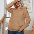thumbnail image 5 of Yuyuzo Womens Crewneck Tops Long Sleeve off Shoulders Button Knit Pullover Solid Color Fall Tops, 5 of 5