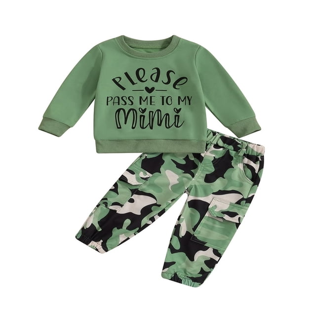 Baby Boys 2PCS Pants Sets Long Sleeve Round Neck Sweatshirt Tops Solid Color Pants Sets