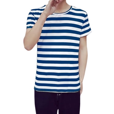 INSPIRE CHIC T-Shirt pour Homme à Rayures Vintage Col Rond Manches Courtes T-Shirt 38 Bleu Royal