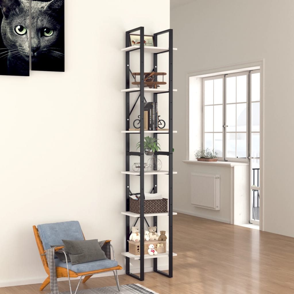 vidaXL Adult 6-Tier High-Rise Narrow Bookcase White 40x30x210 cm Engineered Wood